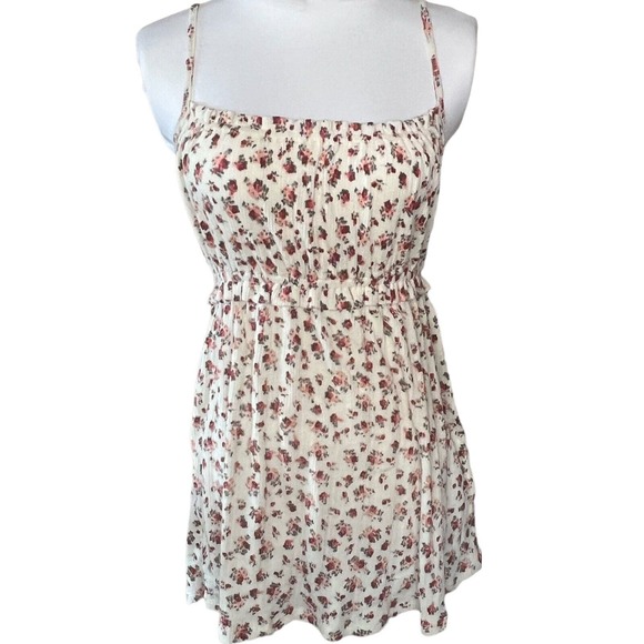 Lucky Brand Shirt Womens Small Ivory Floral Sleeveless Elastic Waist Square Neck - Picture 1 of 6